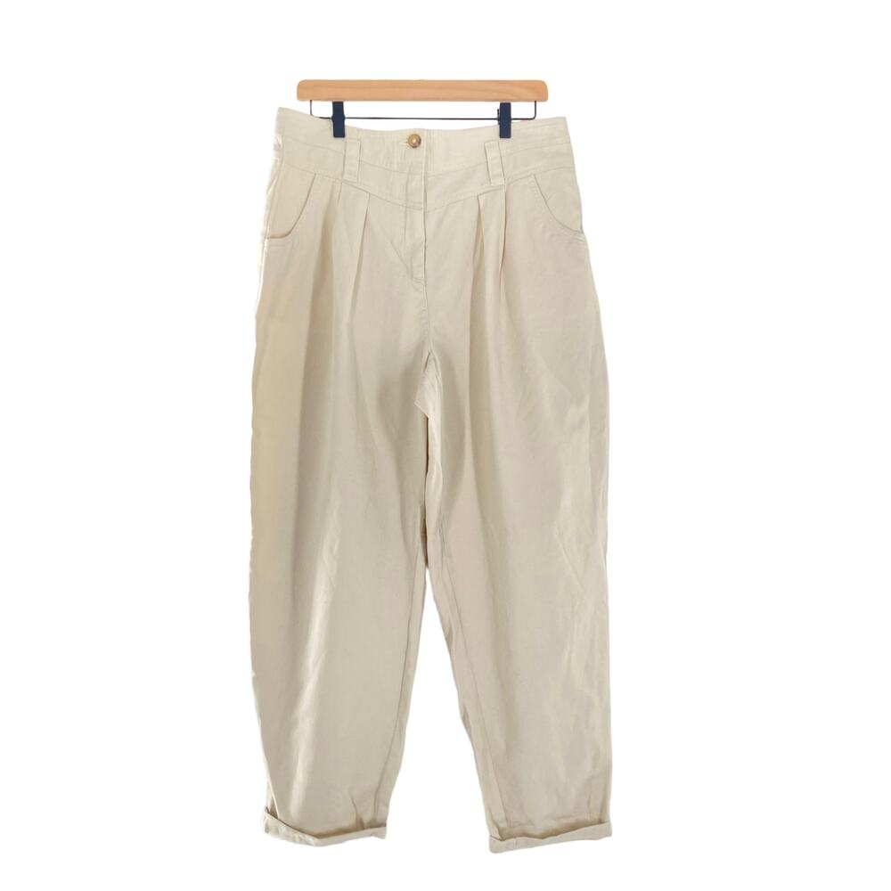Topshop 100% Cotton High Waist Trousers in Light Cream